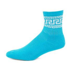 Versace La Greca Cotton-Blend Socks Sky Blue White Medium